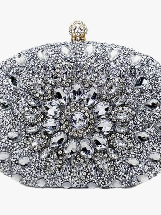 Handbags - Crystal & Rhinestone Embellished Silver Evening Clutch
